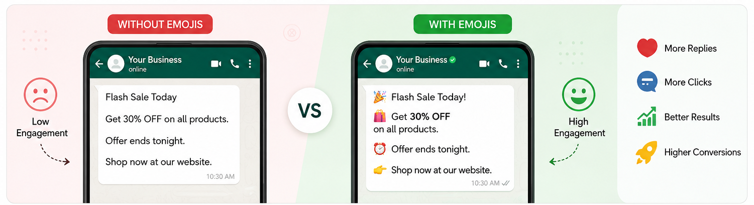 Examples of emoji-led calls-to-action in WhatsApp messages