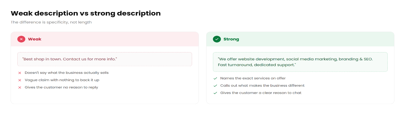 Common mistakes to avoid in a WhatsApp Business description
