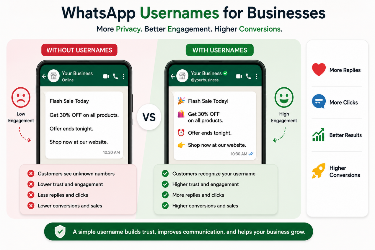Customer connecting with a business through a WhatsApp username instead of a phone number